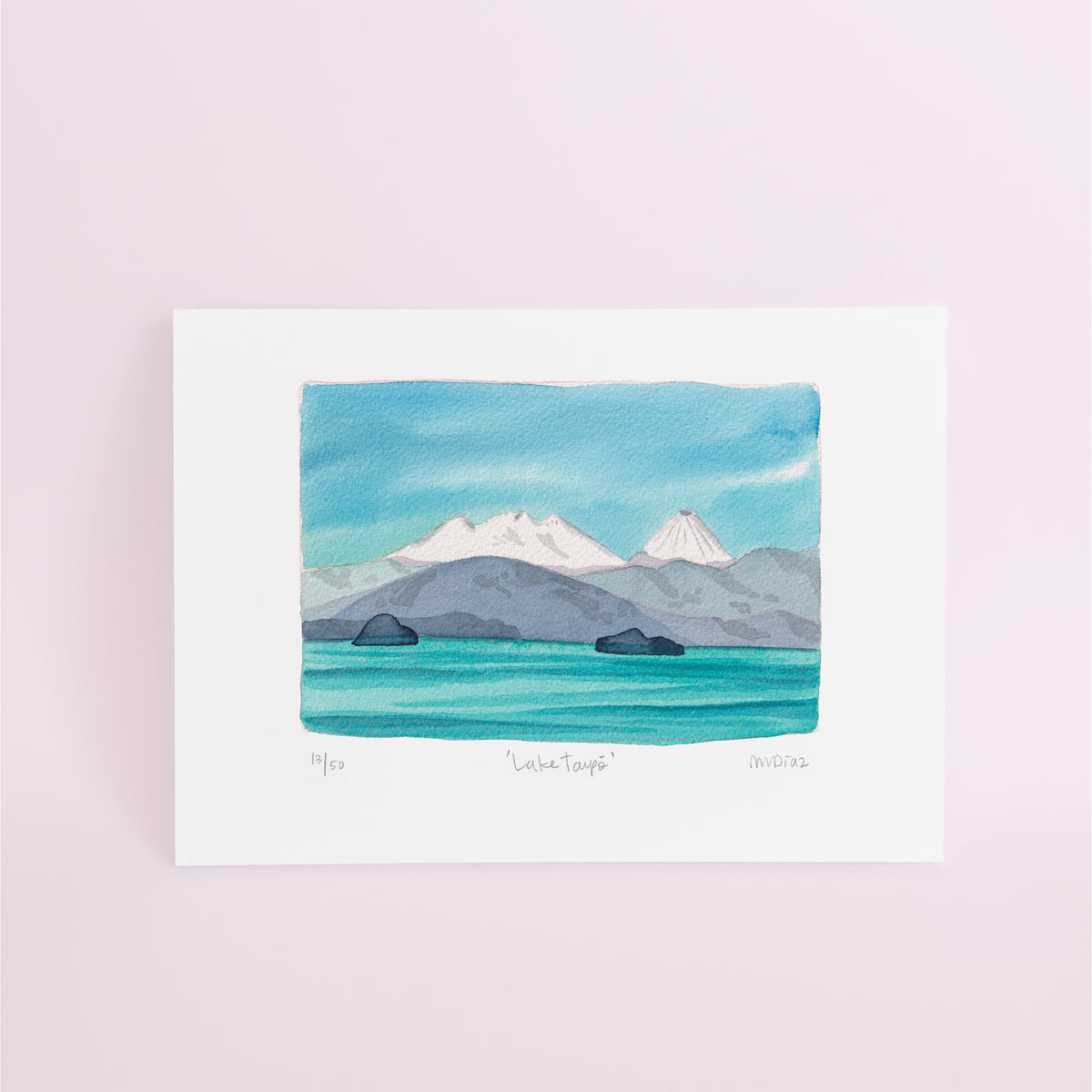 Lake Taupō Watercolour art print