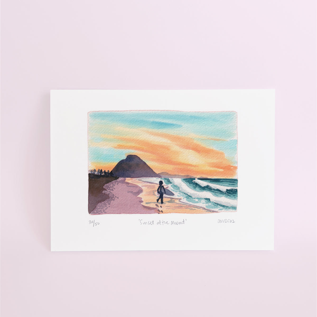 Sunset at the mount Watercolour art print