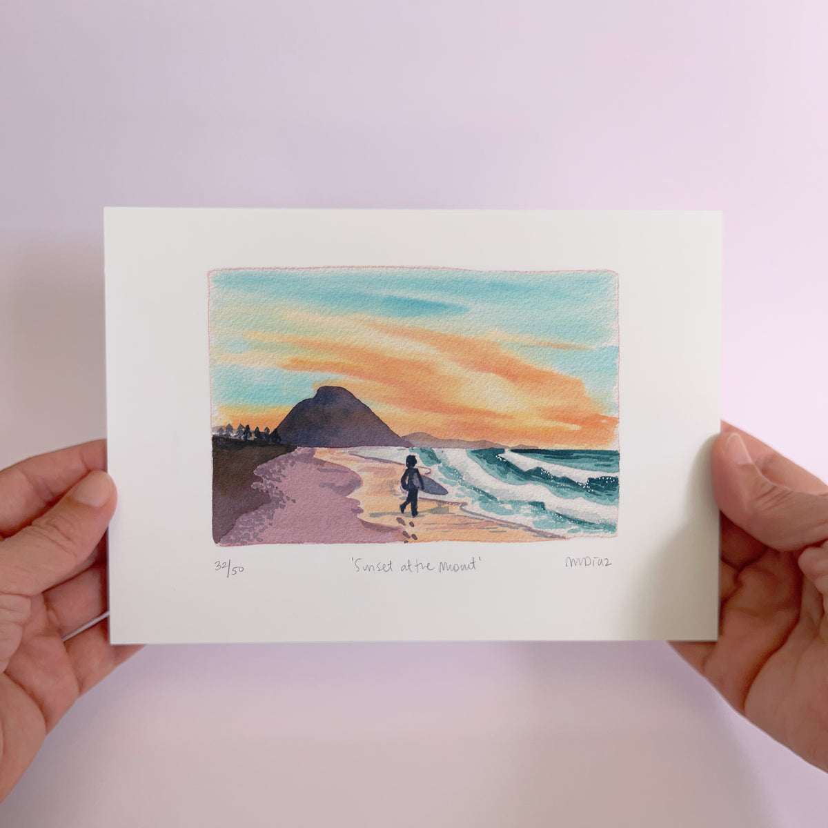 Sunset at the mount Watercolour art print