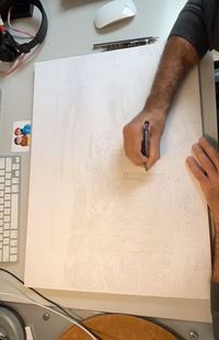 Hand-drawn Auckland map drawing process, using pen after pencil sketches.