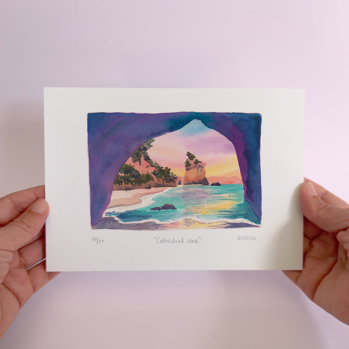 Cathedral Cove Watercolour art print