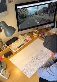 Christchurch hand drawn map art print, New Zealand. Shows the city streets, the official project of the new Cathedral, the New stadium, and thousands of details. Drawing process street view details by Lea Baud.