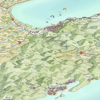 Hand-drawn map of Coromandel, New Zealand. Art Print. Watercolour style. Shows the coastline and towns. Thames close up