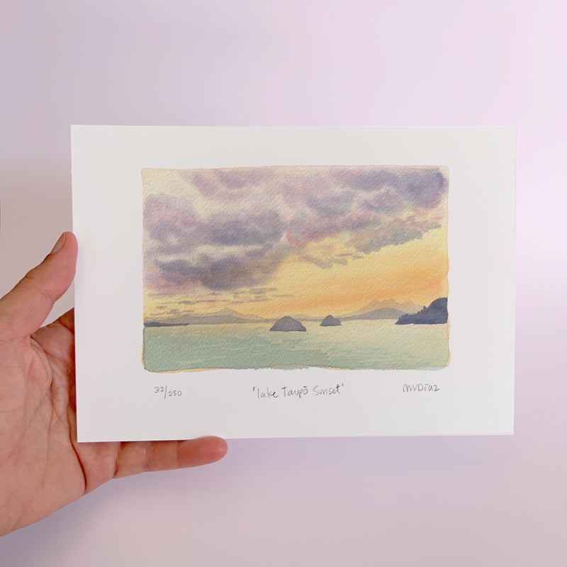 Lake Taupo Sunset Watercolour art print