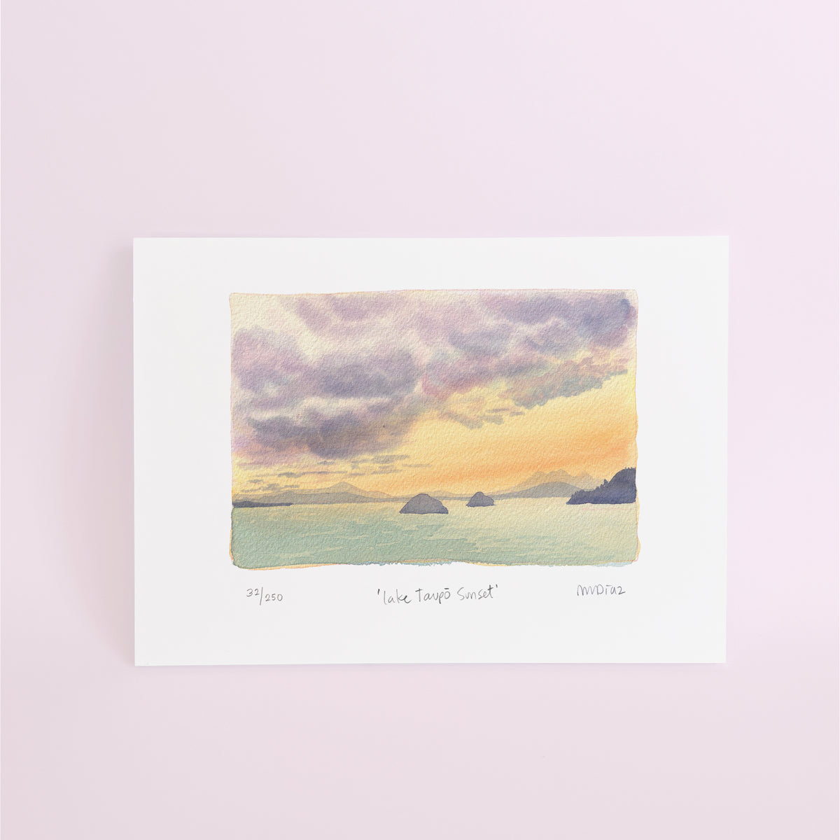 Lake Taupo Sunset Watercolour art print