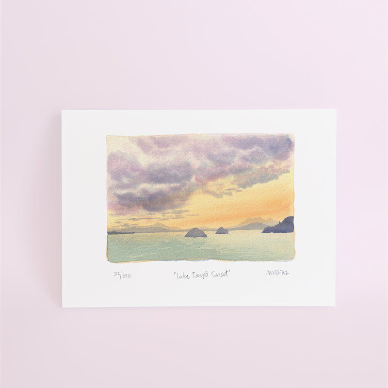 Lake Taupo Sunset Watercolour art print