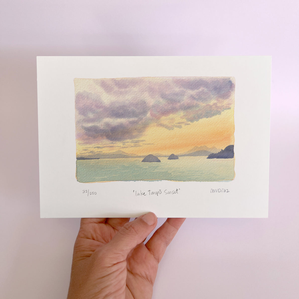 Lake Taupo Sunset Watercolour art print
