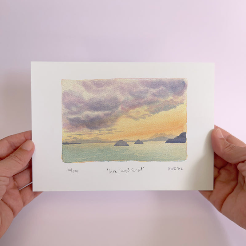 Lake Taupo Sunset Watercolour art print