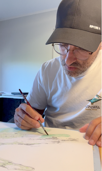 Lower North Island of New Zealand hand drawn map painted with watercolours Painting process by Lea Baud