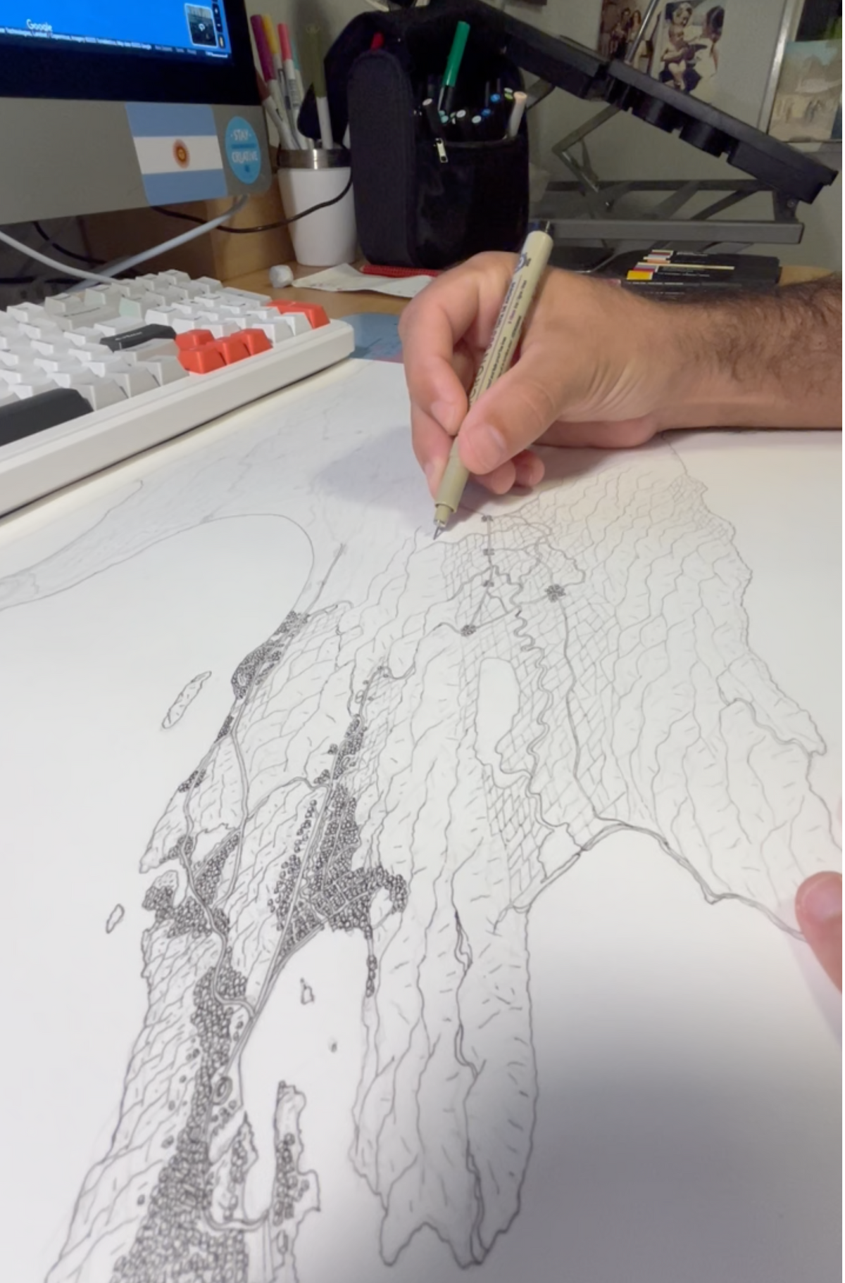 Lower North Island of New Zealand hand drawn map painted with watercolours. Painting process by Lea Baud