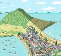 Close-up Hand-drawn map art print of Mount Maunganui, New Zealand –  digital colour, featuring the Mount, beach, Pilot Bay, and town layout. 