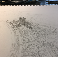 Hand-drawn map process of Mount Maunganui, New Zealand by Leandro Baud
