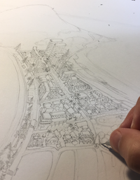 Hand-drawn map process of Mount Maunganui, New Zealand by Leandro Baud