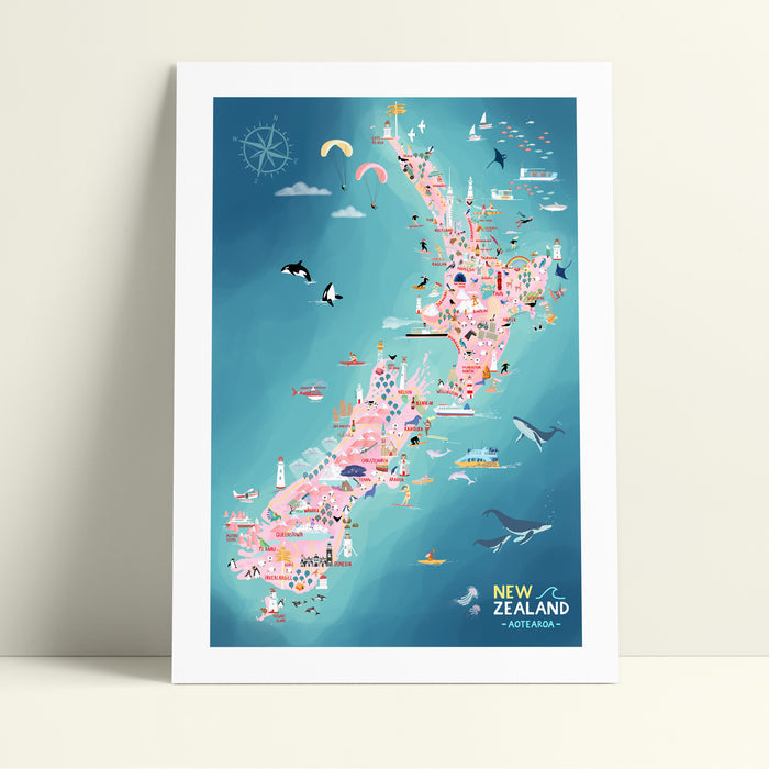 New Zealand map Pink