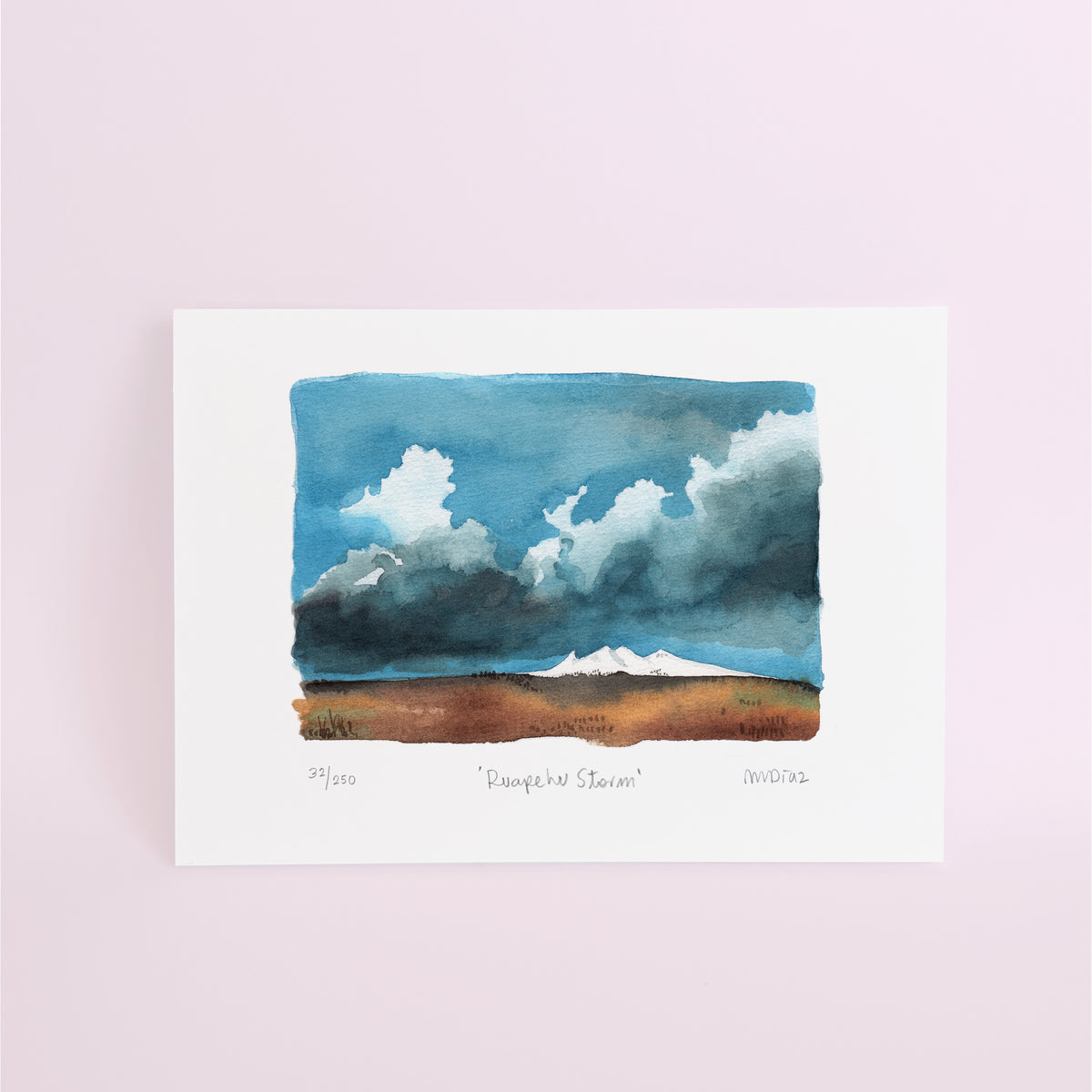 Ruapehu Storm Watercolour art print