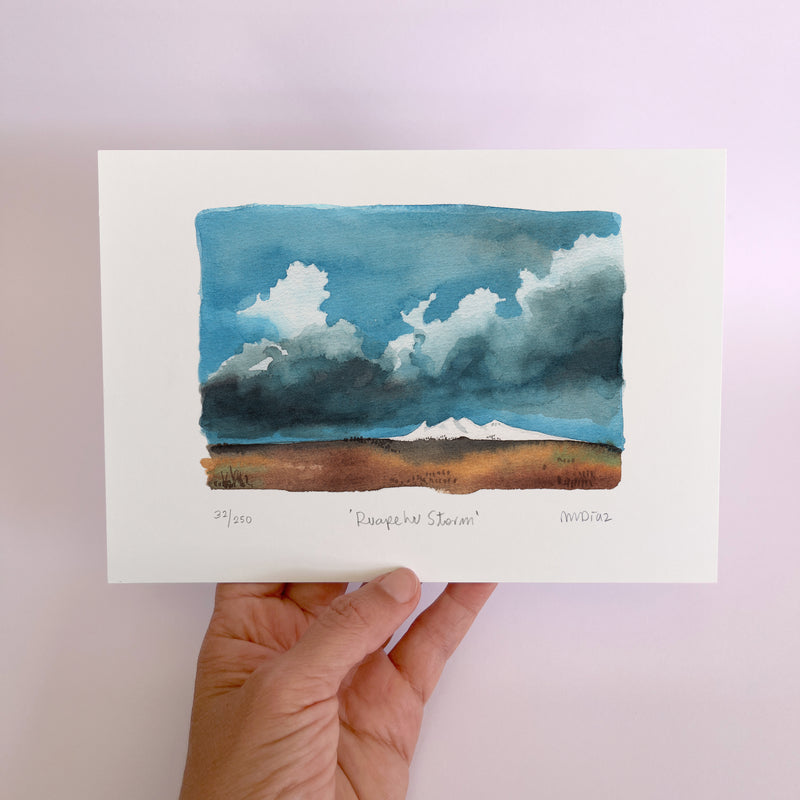 Ruapehu Storm Watercolour art print