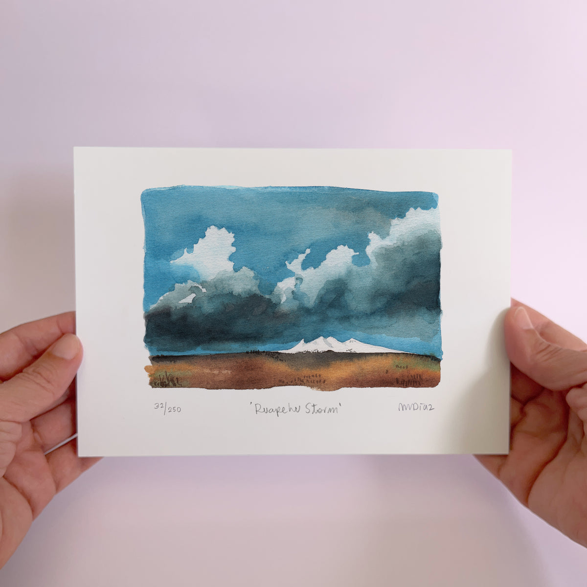 Ruapehu Storm Watercolour art print