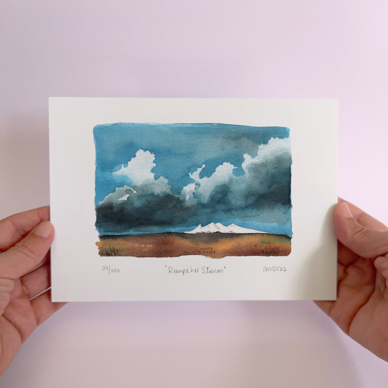 Ruapehu Storm Watercolour art print