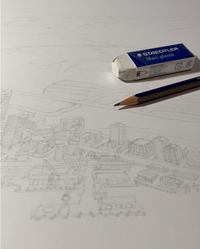 Close-up Hand drawing detailed Wellington art map with pencil first sketch of the map.