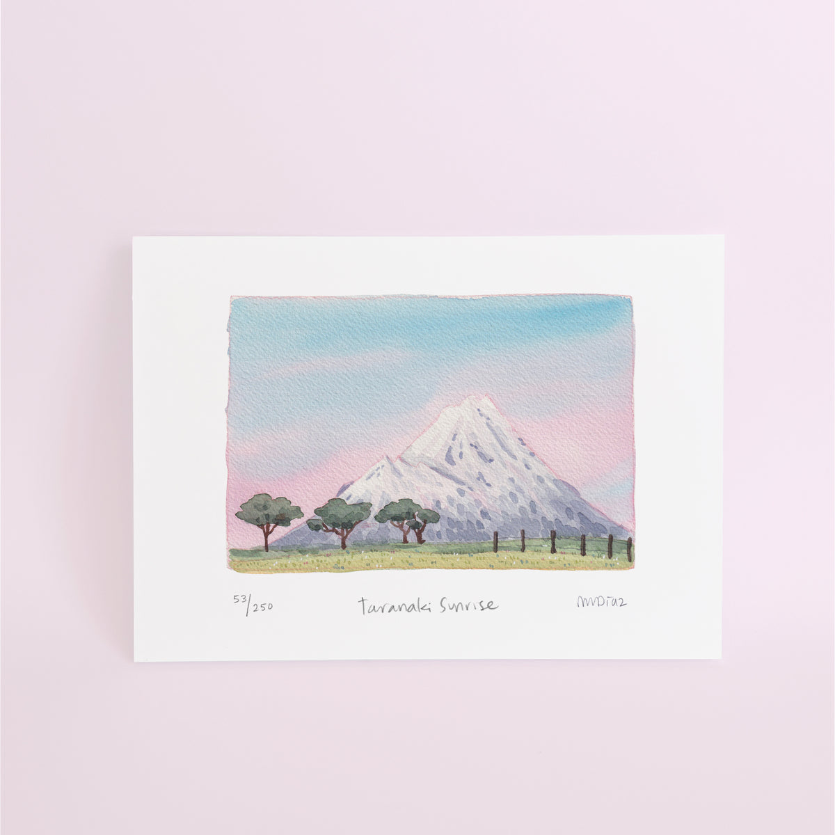 taranaki sunrise art watercolor landscpae painting