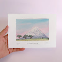 Taranaki watercolor pink landscape painting