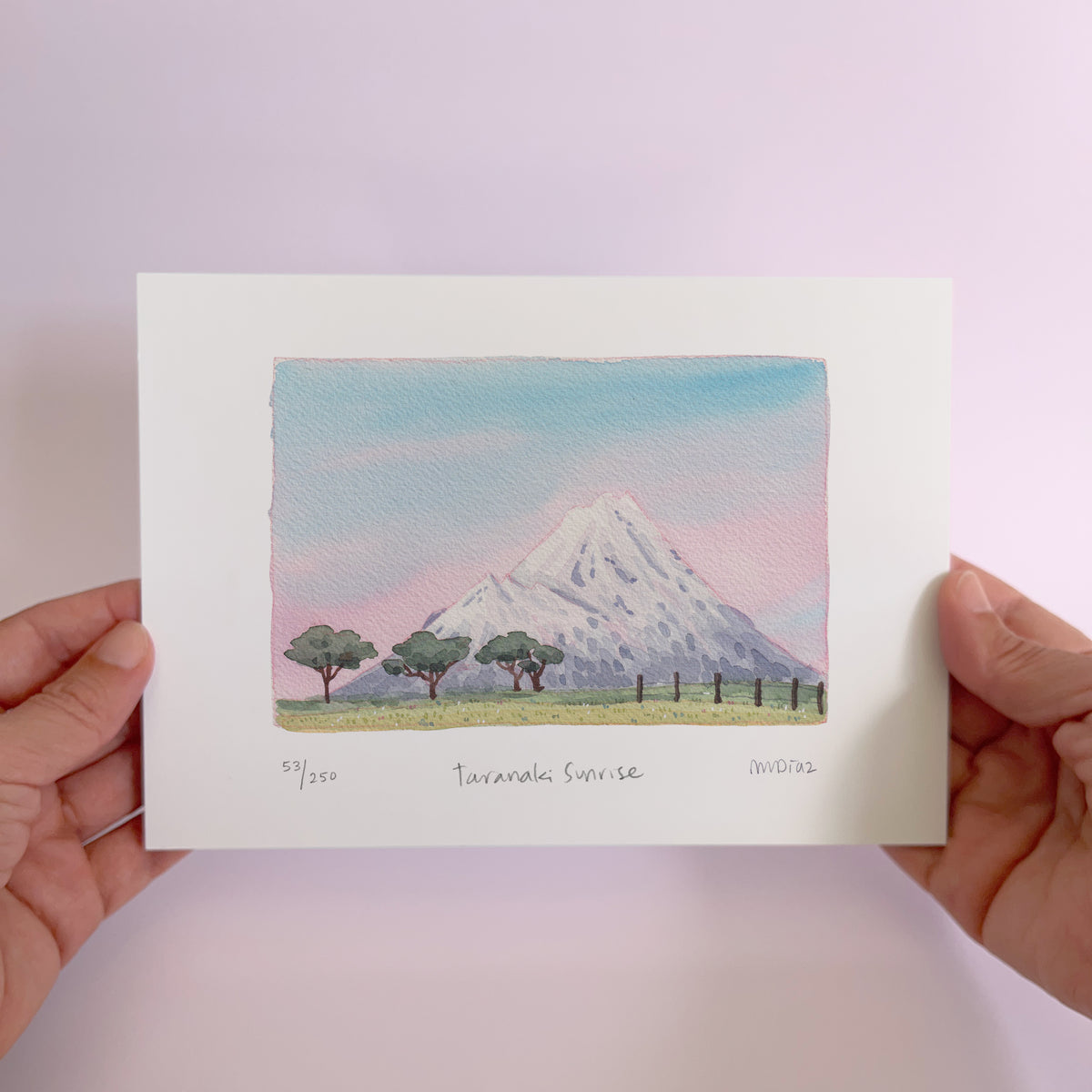 Mt Taranaki art landscape watercolor painting 