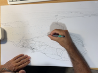 Taranaki hand drawn map art print drawing process by Lea Baud. New Zealand