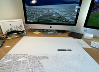 Hand-drawn map of Lake Taupō and surrounding area, shown mid-creation with pencil outlines, and pen partially completed.