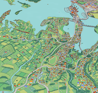 A hand-drawn  map of Tauranga, New Zealand. It shows the CBD, Mount Maunganui, the port, the airport, Matapihi, Otumoetai, Welcome Bay, Papamoa, and a small part of Omokoroa. Close up.