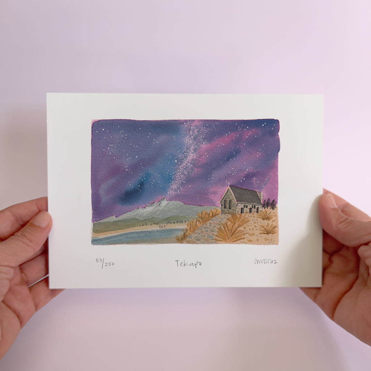 lake tekapo watercolor art landscape painting 