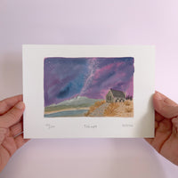 lake tekapo watercolor art landscape painting 