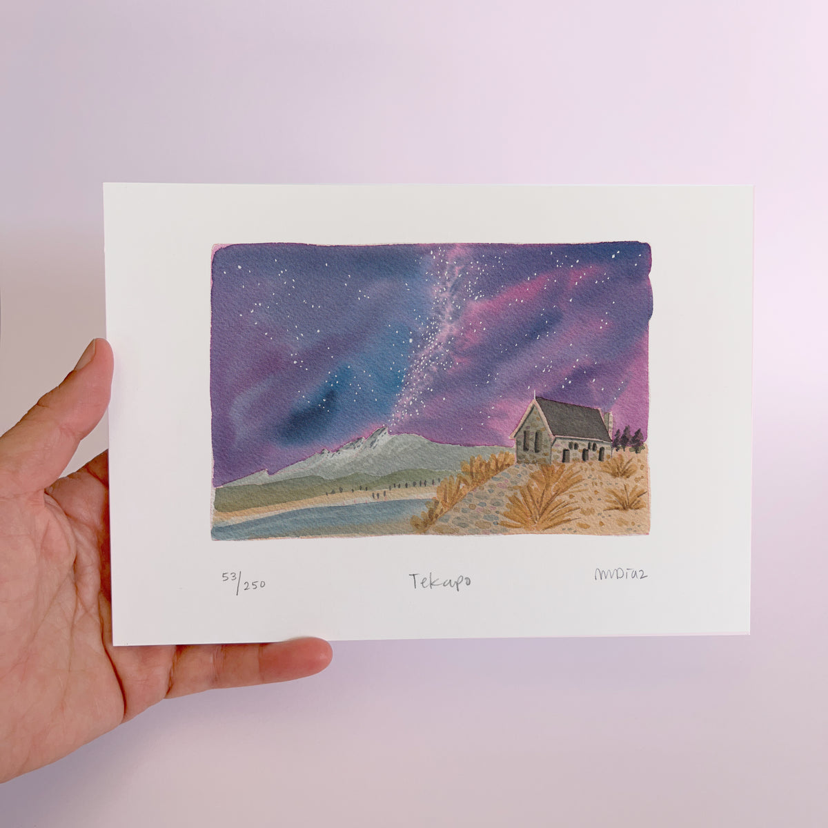 tekapo observatory starry night watercolor art