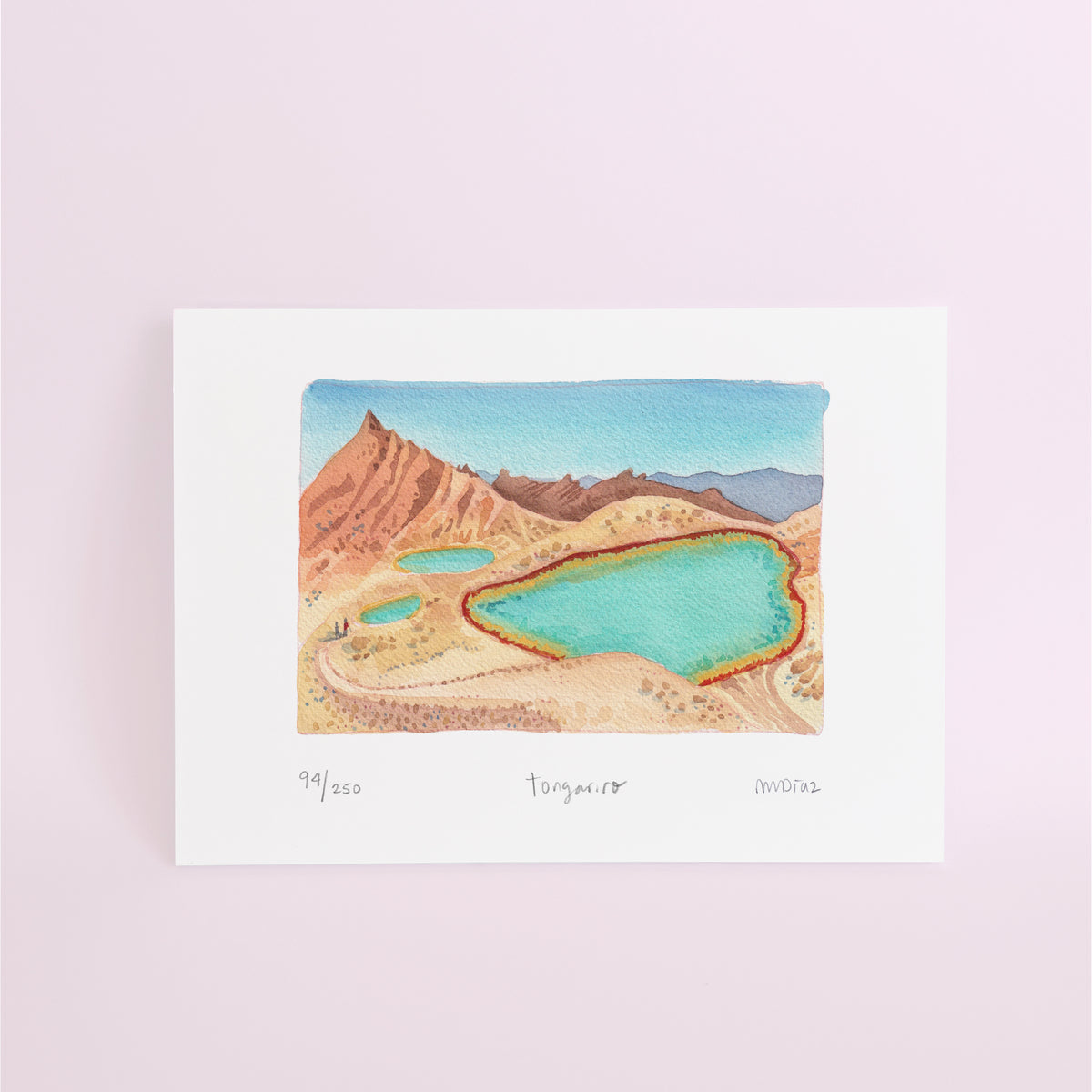 Tongariro crossing hike lake watercolor art