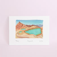 Tongariro crossing hike lake watercolor art