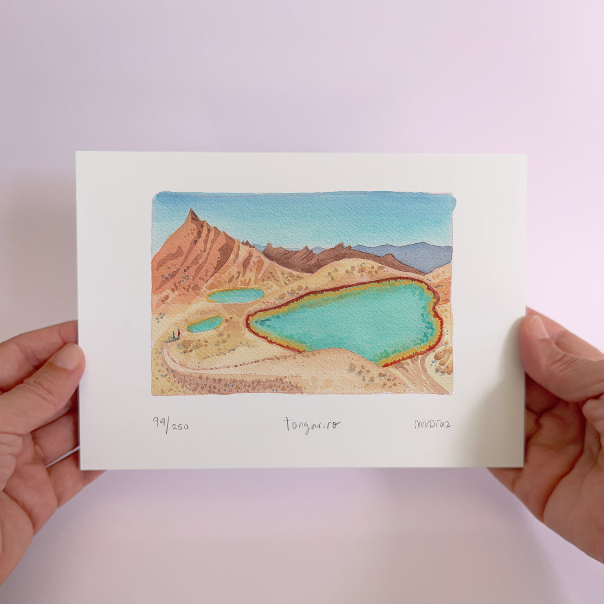 Tongariro crossing landscpae art hike sketch lake