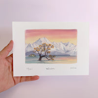 wanaka tree landscape painting sunrise art snowy mountains south island tiki tour