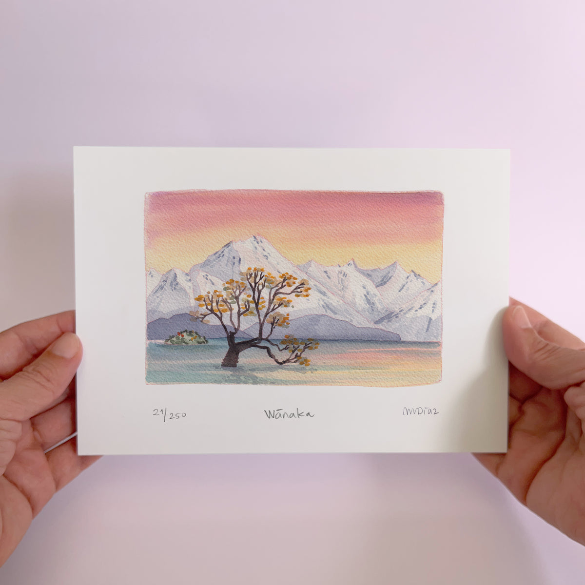 wanaka lake art watercolor landscape sunrise winter