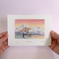 wanaka lake art watercolor landscape sunrise winter