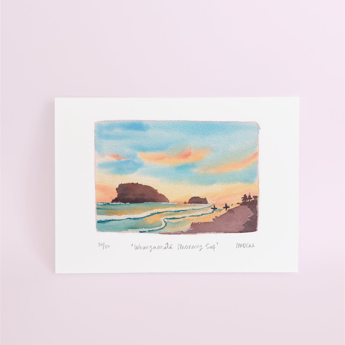 Whangamatā morning surf Watercolour art print