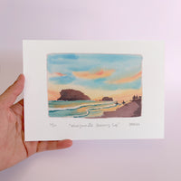 Whangamatā morning surf Watercolour art print