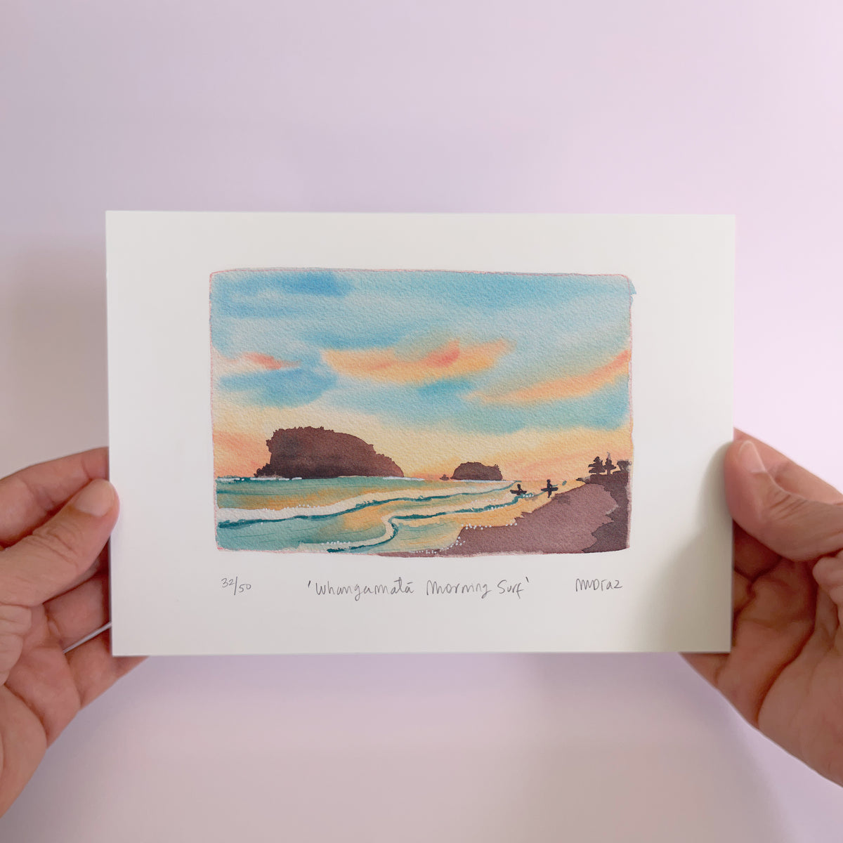 Whangamatā morning surf Watercolour art print