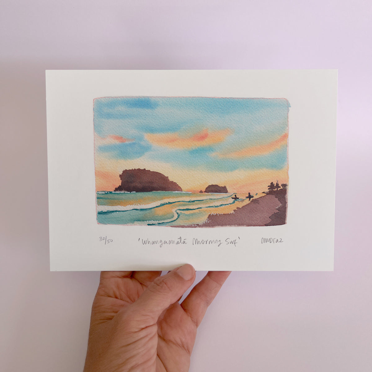 Whangamatā morning surf Watercolour art print
