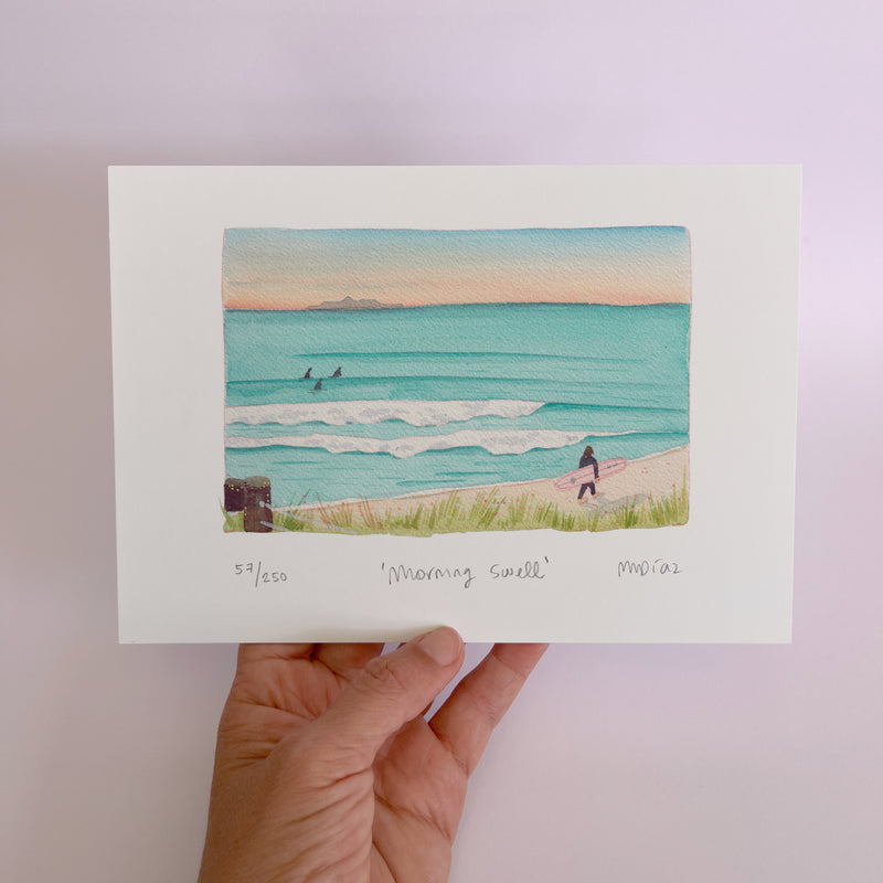Morning swell Watercolour art print