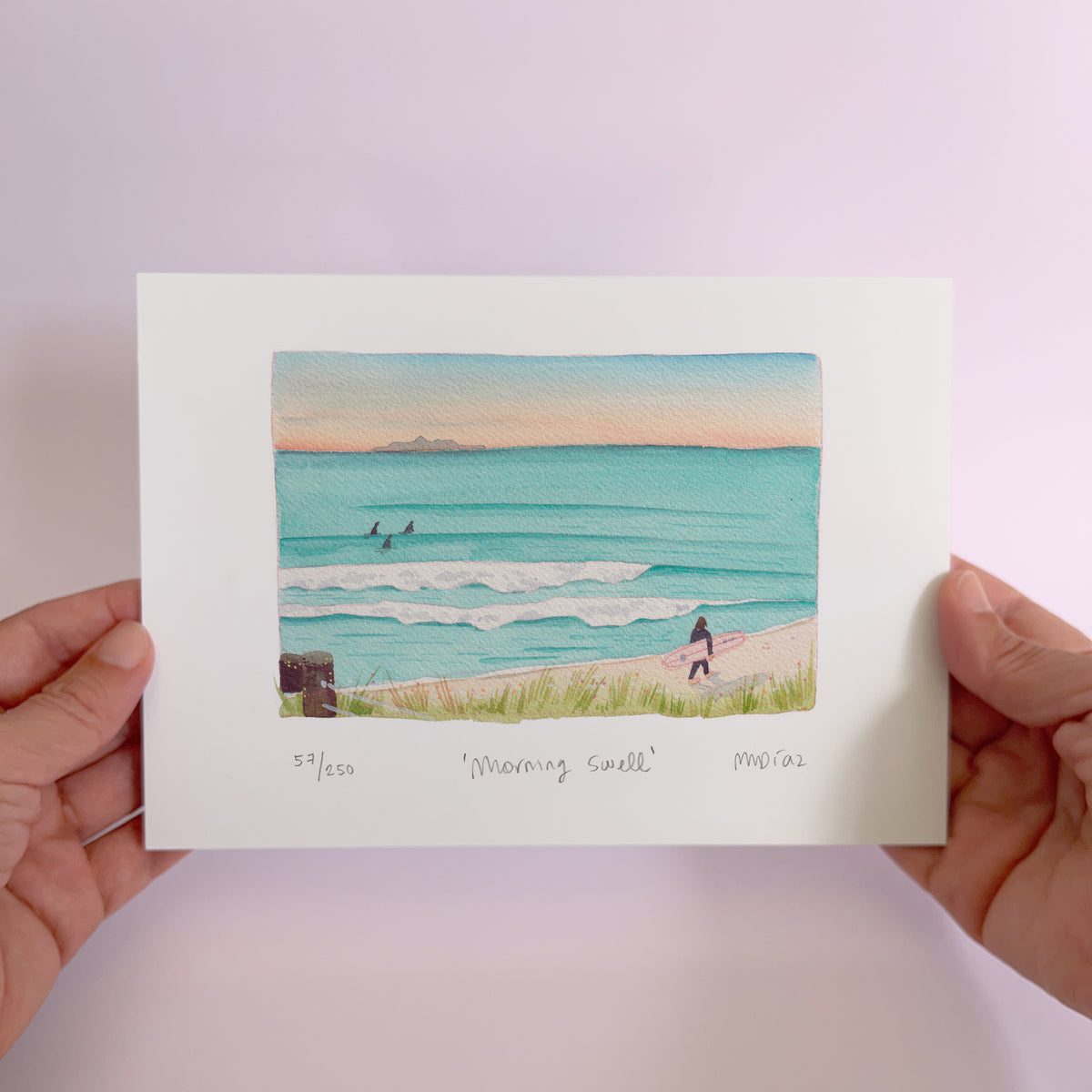 Morning swell Watercolour art print