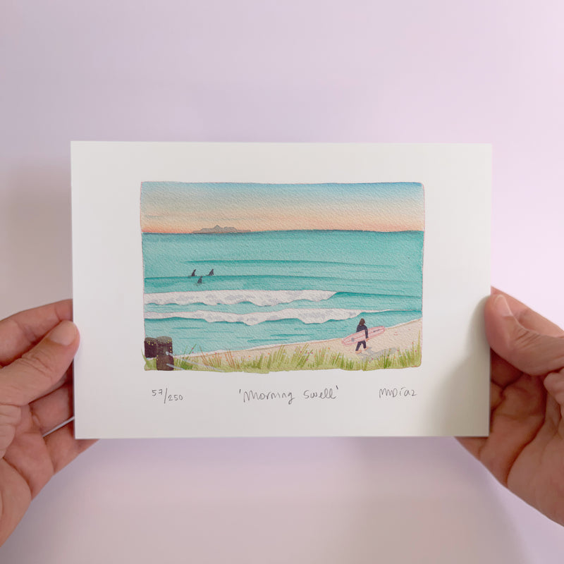 Morning swell Watercolour art print